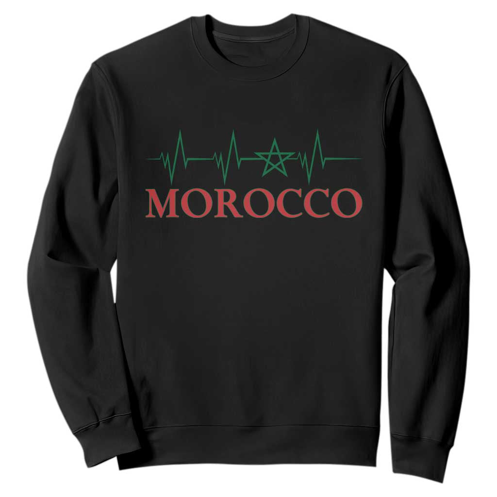 Morocco Sweatshirt Heartbeat Green Star Patriotic Pride Gift for Proud Moroccan TS10 Black Print Your Wear