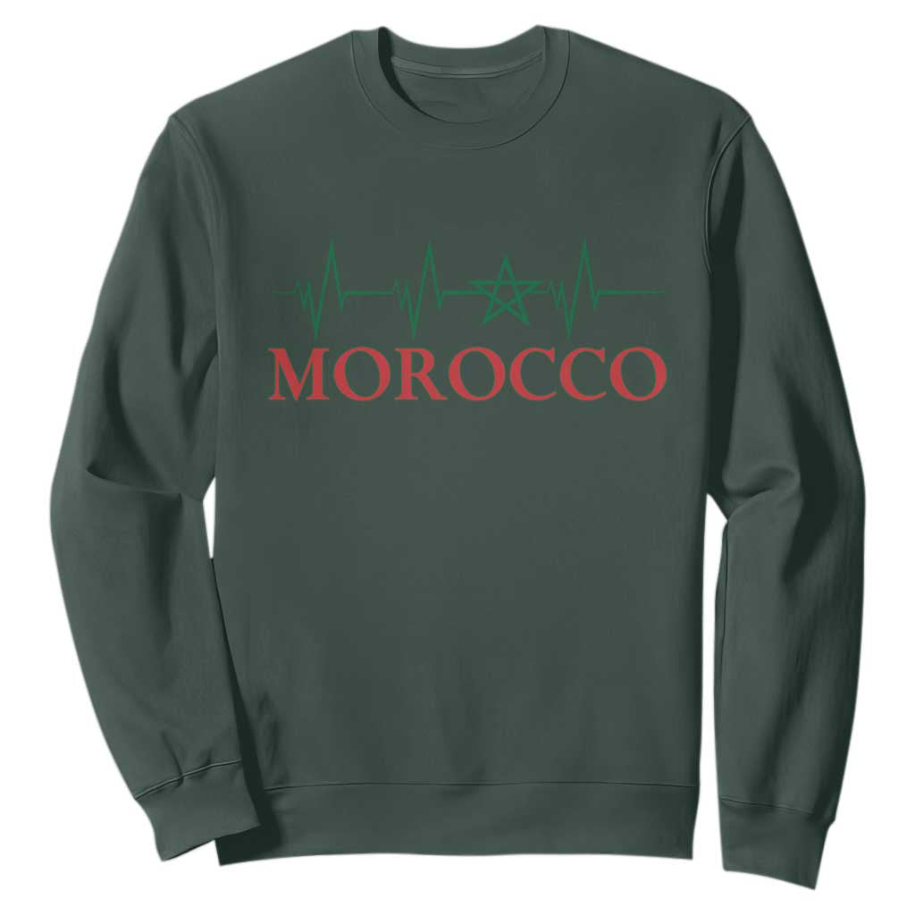 Morocco Sweatshirt Heartbeat Green Star Patriotic Pride Gift for Proud Moroccan TS10 Dark Forest Green Print Your Wear