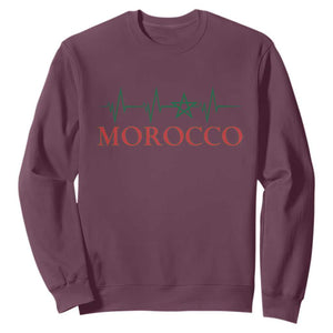 Morocco Sweatshirt Heartbeat Green Star Patriotic Pride Gift for Proud Moroccan TS10 Maroon Print Your Wear