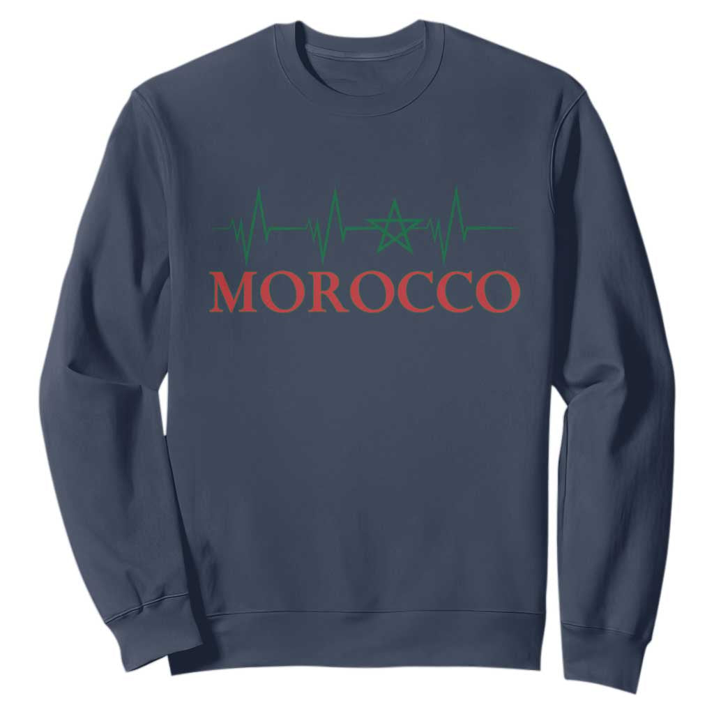 Morocco Sweatshirt Heartbeat Green Star Patriotic Pride Gift for Proud Moroccan TS10 Navy Print Your Wear