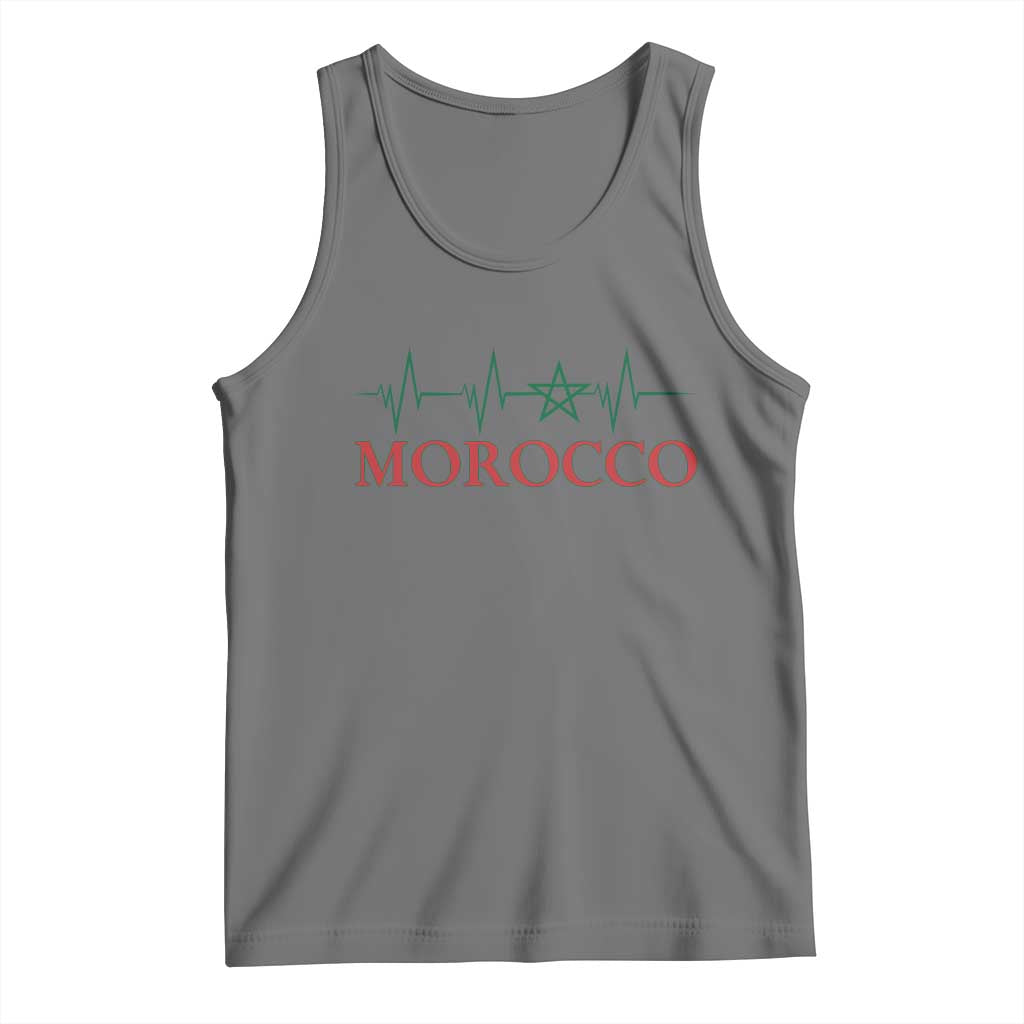 Morocco Tank Top Heartbeat Green Star Patriotic Pride Gift for Proud Moroccan TS10 Black Heather Print Your Wear