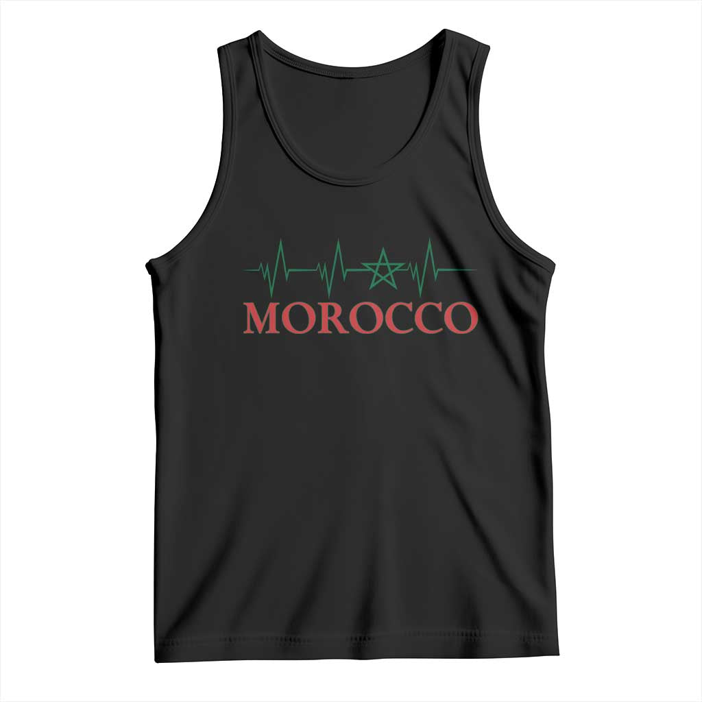 Morocco Tank Top Heartbeat Green Star Patriotic Pride Gift for Proud Moroccan TS10 Black Print Your Wear