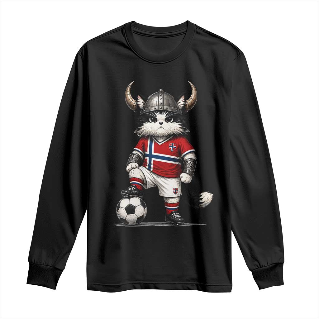 Norway Soccer Fan Long Sleeve Shirt Cute Viking Cat Norwegian Flag Nordic Football Lovers TS10 Black Print Your Wear