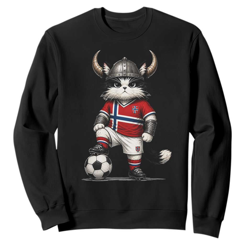 Norway Soccer Fan Sweatshirt Cute Viking Cat Norwegian Flag Nordic Football Lovers TS10 Black Print Your Wear