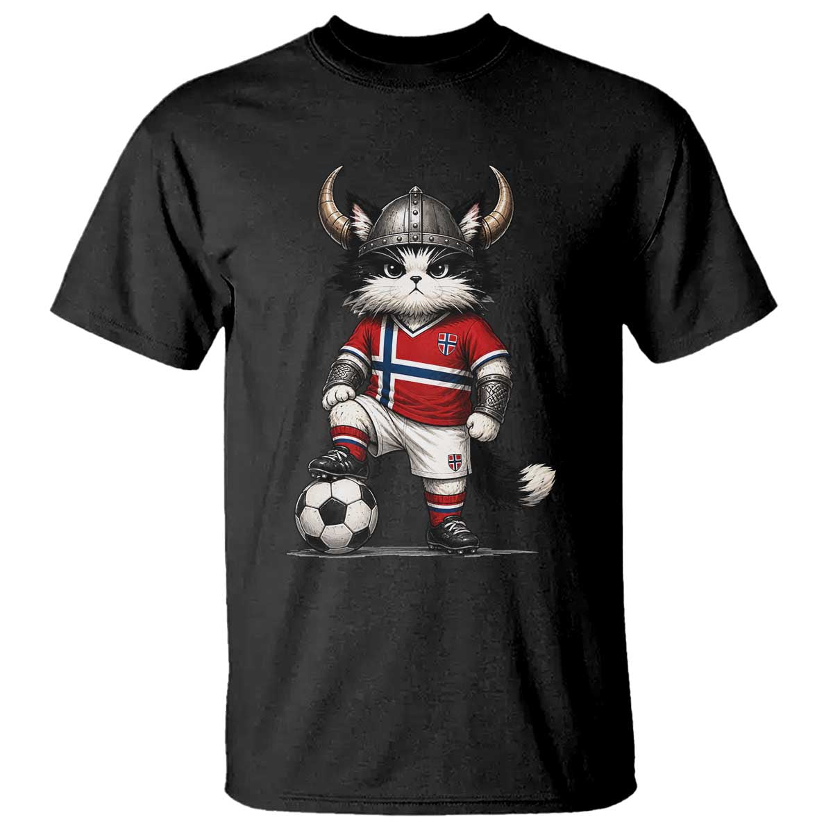 Norway Soccer Fan T Shirt Cute Viking Cat Norwegian Flag Nordic Football Lovers TS10 Black Print Your Wear