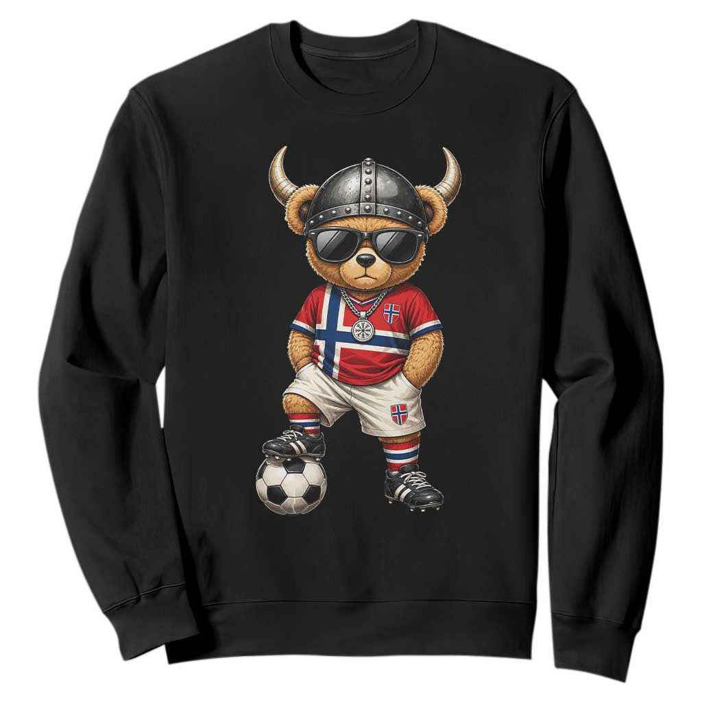Norway Soccer Fan Sweatshirt Cool Viking Bear Nordic Football Norwegian Flag TS10 Black Print Your Wear