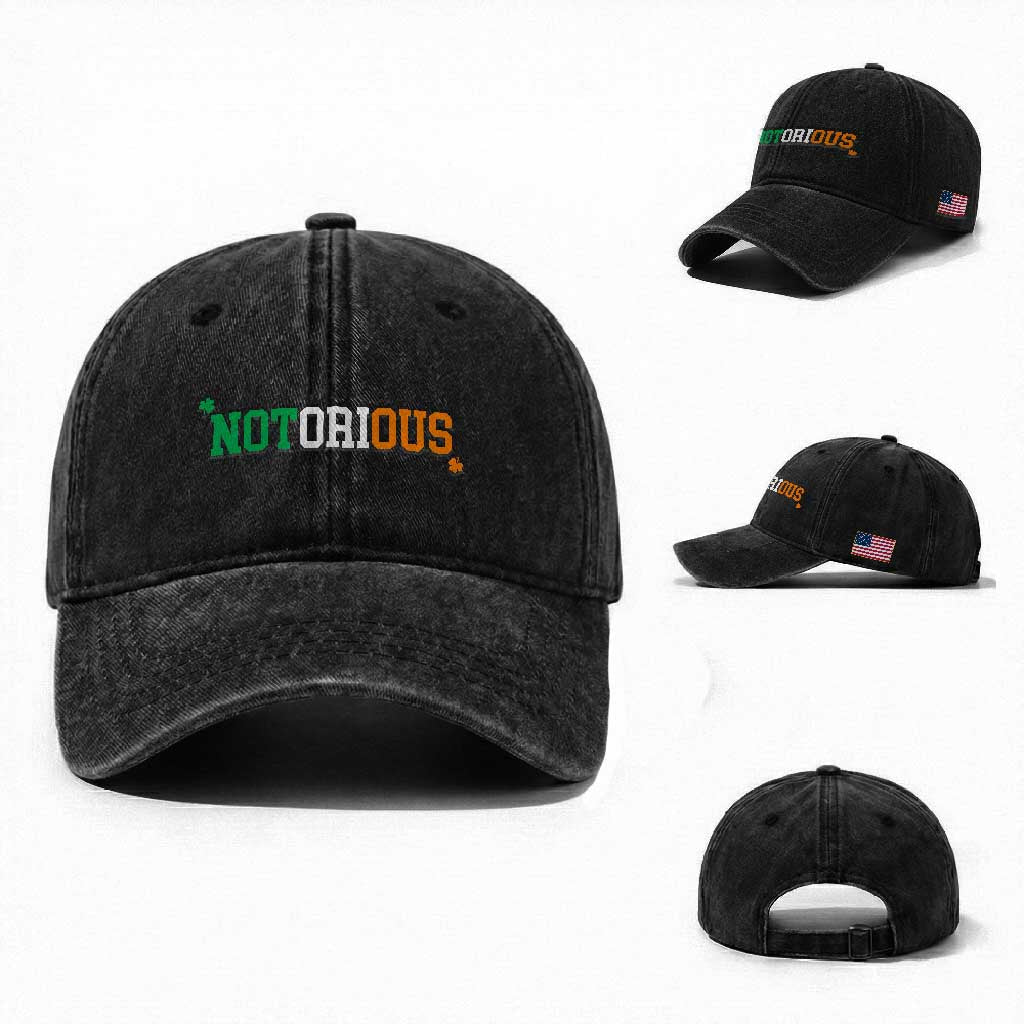 Irish Pride Boxing Fighting Notorious Washed Cotton Baseball Cap Irish Flag Lucky Shamrock Graphic TS10 Washed Cap Universal Fit Black Print Your Wear