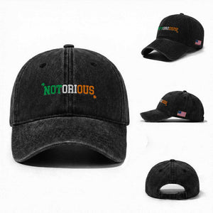Irish Pride Boxing Fighting Notorious Washed Cotton Baseball Cap Irish Flag Lucky Shamrock Graphic TS10 Washed Cap Universal Fit Black Print Your Wear