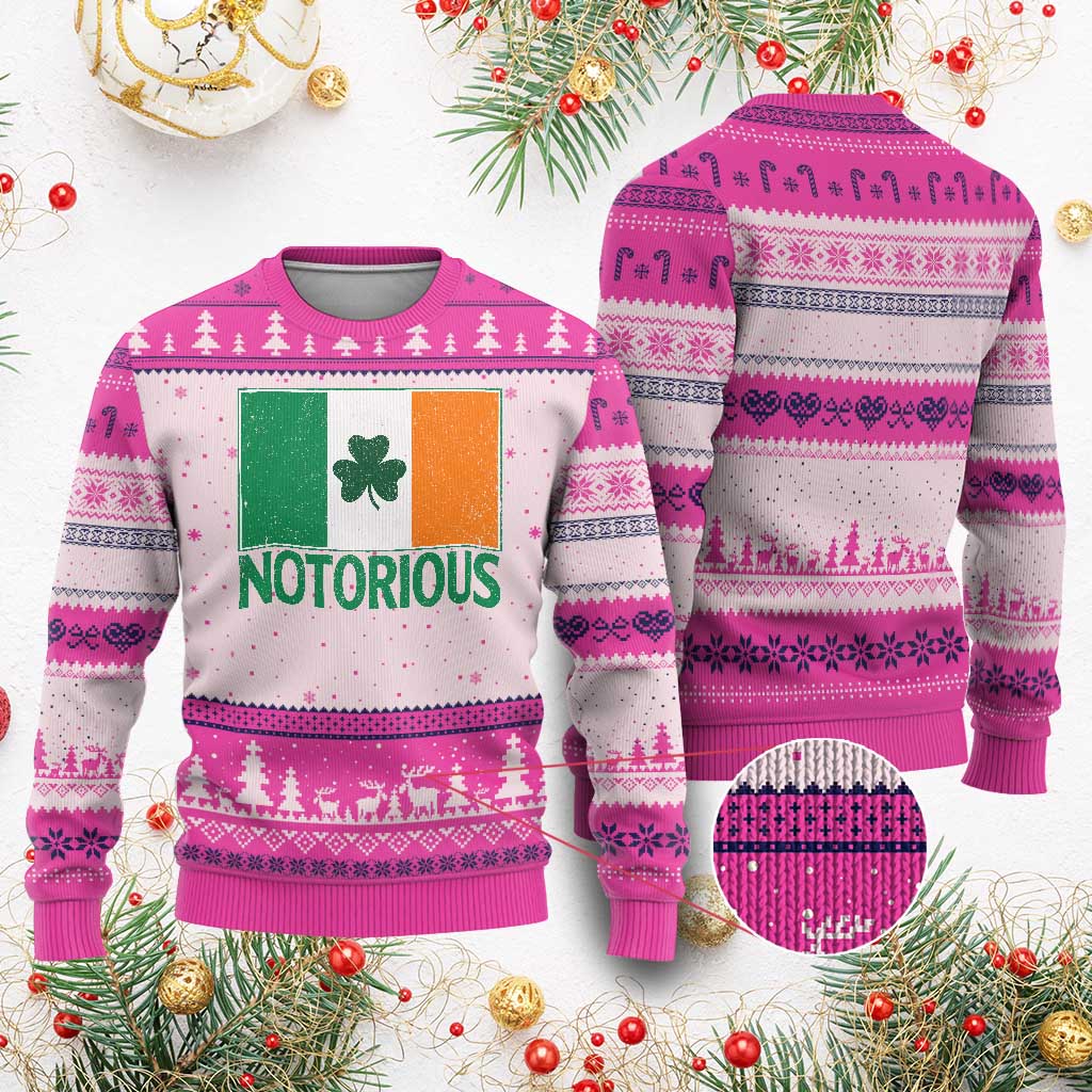 Irish Pride Boxing Fighting Notorious Ugly Christmas Sweater Vintage Ireland Flag Irish Retro Throwback TS10 Hot Pink Print Your Wear