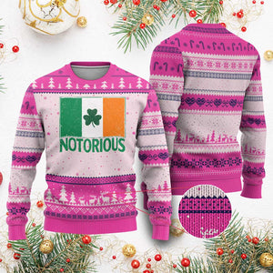 Irish Pride Boxing Fighting Notorious Ugly Christmas Sweater Vintage Ireland Flag Irish Retro Throwback TS10 Hot Pink Print Your Wear