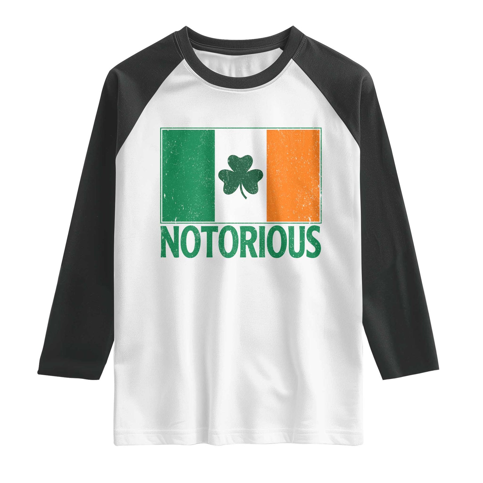 Irish Pride Boxing Fighting Notorious Raglan Shirt Vintage Ireland Flag Irish Retro Throwback TS10 White Black Print Your Wear