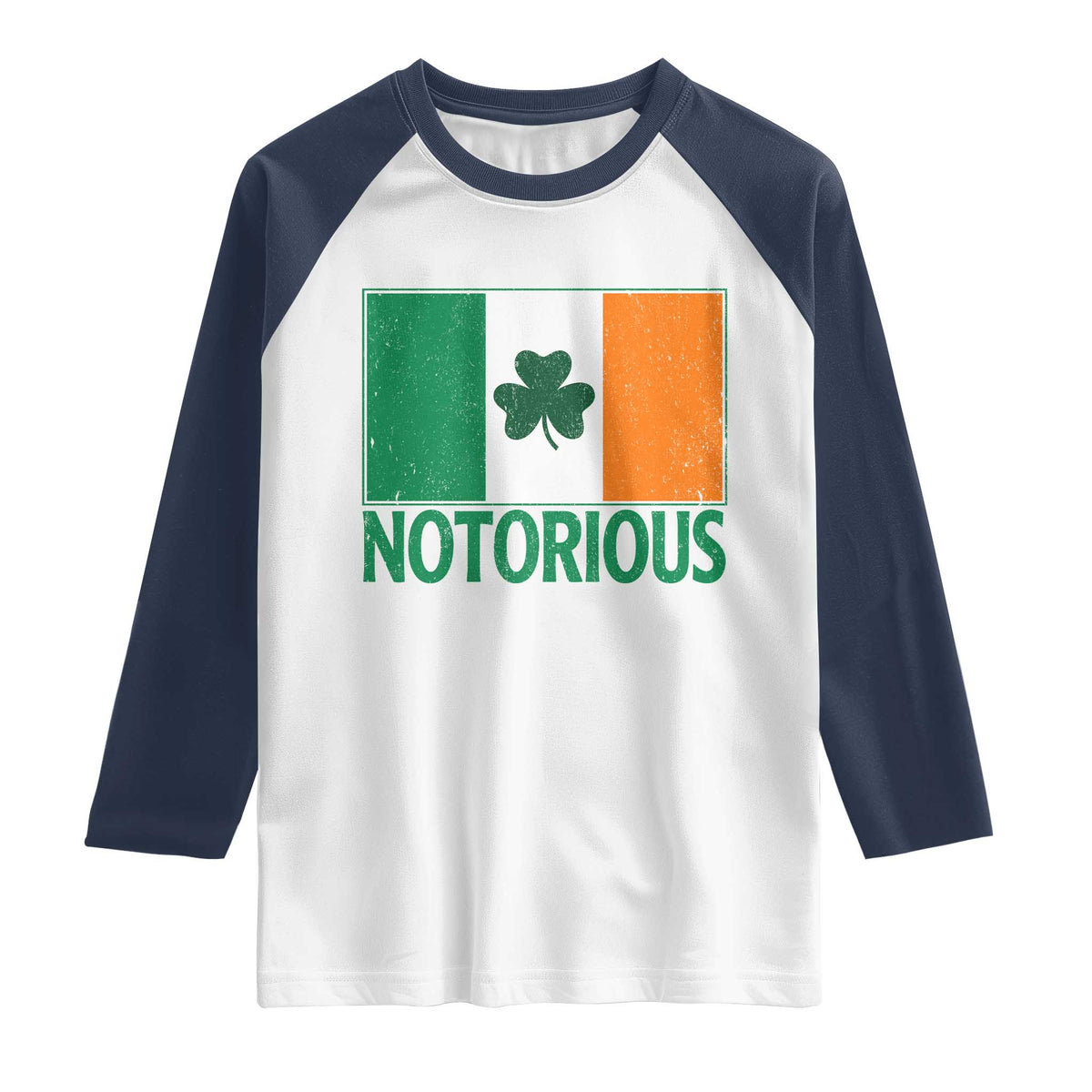 Irish Pride Boxing Fighting Notorious Raglan Shirt Vintage Ireland Flag Irish Retro Throwback TS10 White Navy Print Your Wear