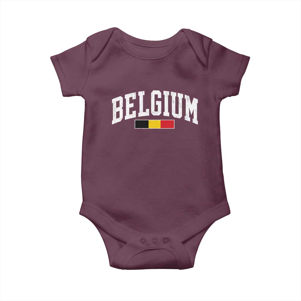 Vintage Belgium Flag Graphic Baby Onesie Belgian Pride Patriotic Gift TS10 Maroon Print Your Wear