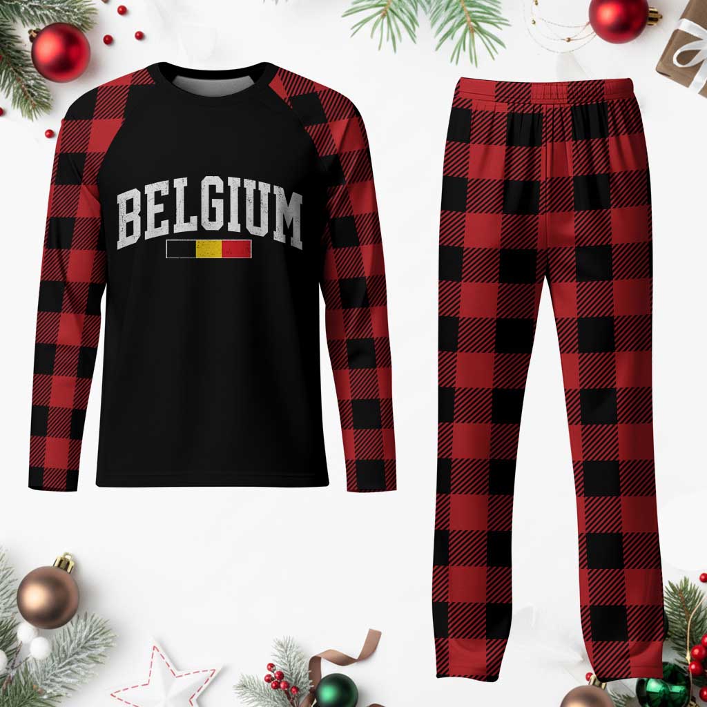 Vintage Belgium Flag Graphic Plaid Pajama Set Belgian Pride Patriotic Gift TS10 Buffalo Plaid Print Your Wear