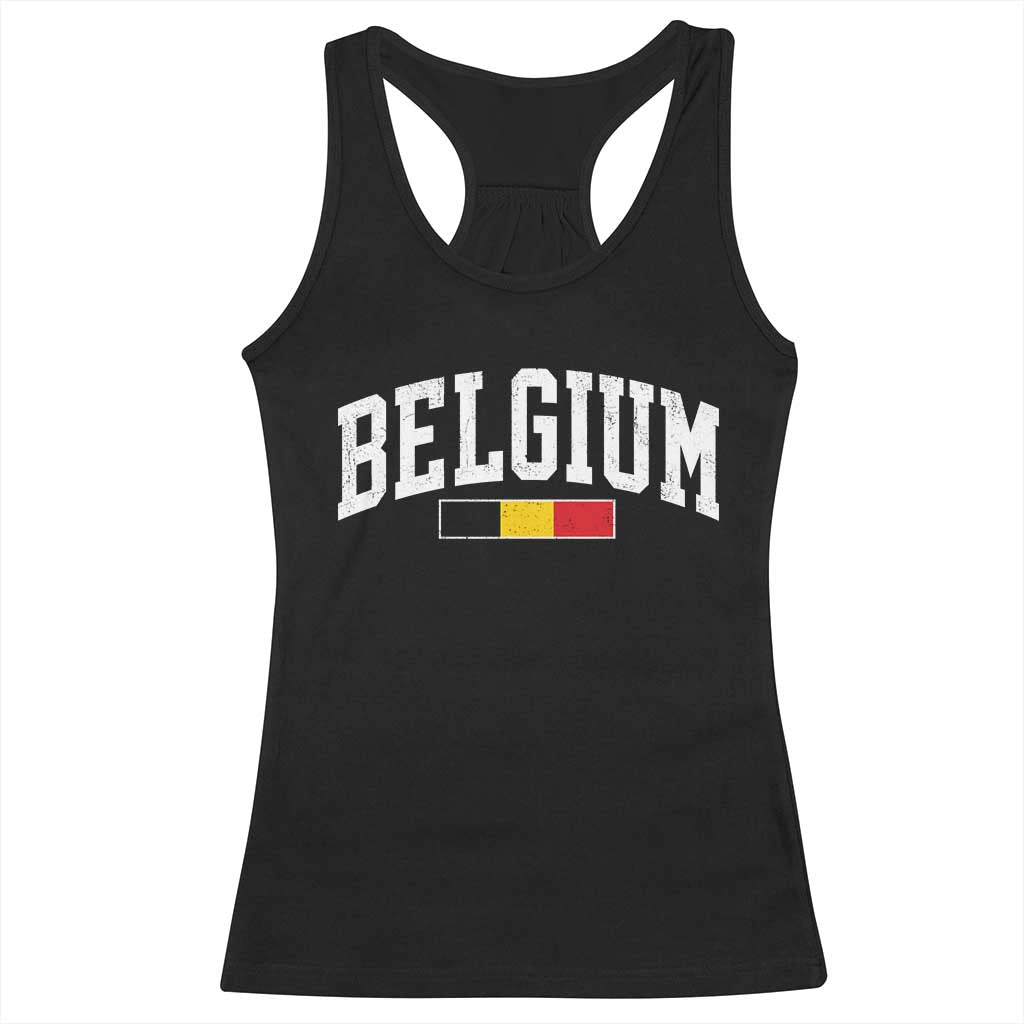 Vintage Belgium Flag Graphic Racerback Tank Top Belgian Pride Patriotic Gift TS10 Black Print Your Wear