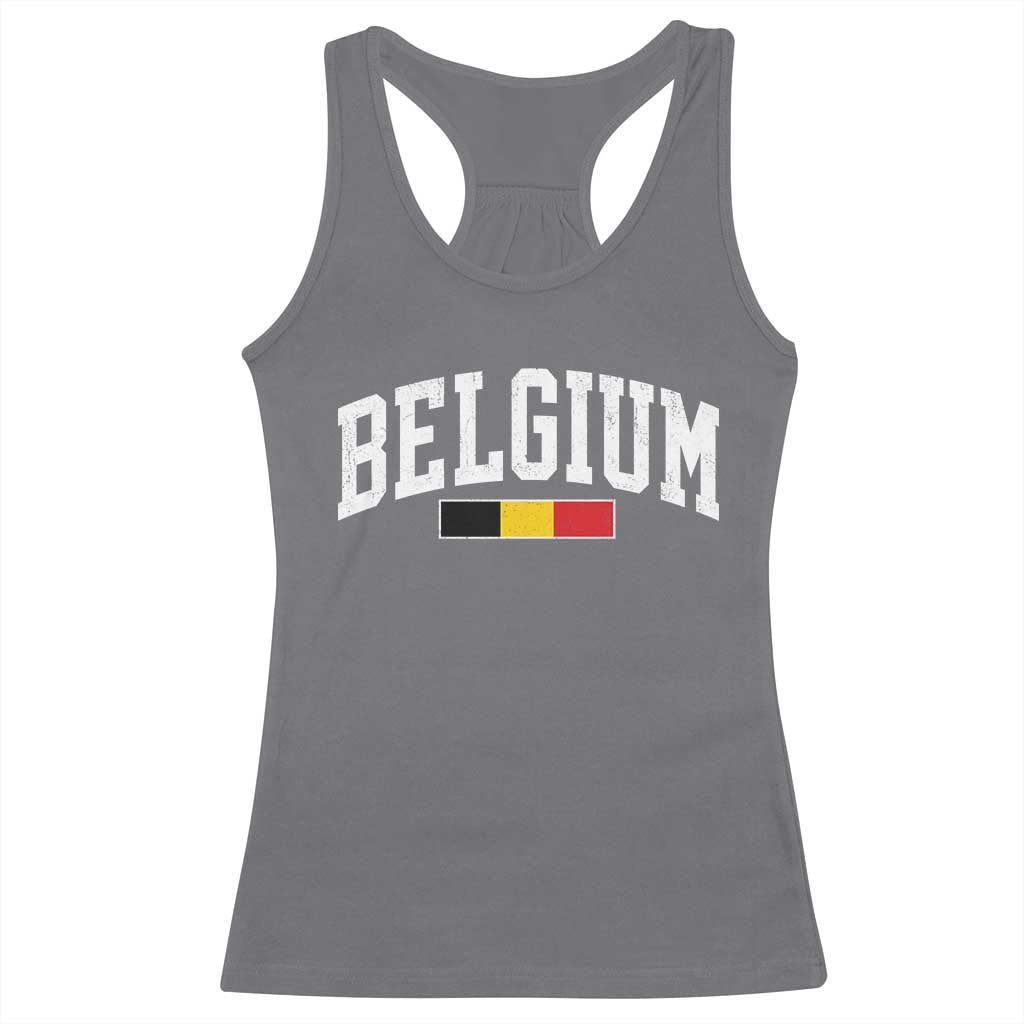 Vintage Belgium Flag Graphic Racerback Tank Top Belgian Pride Patriotic Gift TS10 Charcoal Print Your Wear