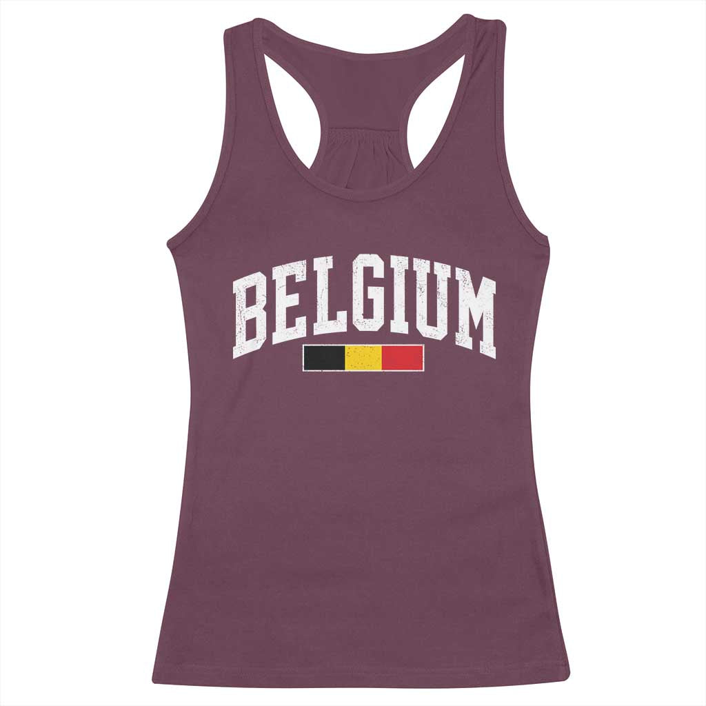 Vintage Belgium Flag Graphic Racerback Tank Top Belgian Pride Patriotic Gift TS10 Maroon Print Your Wear
