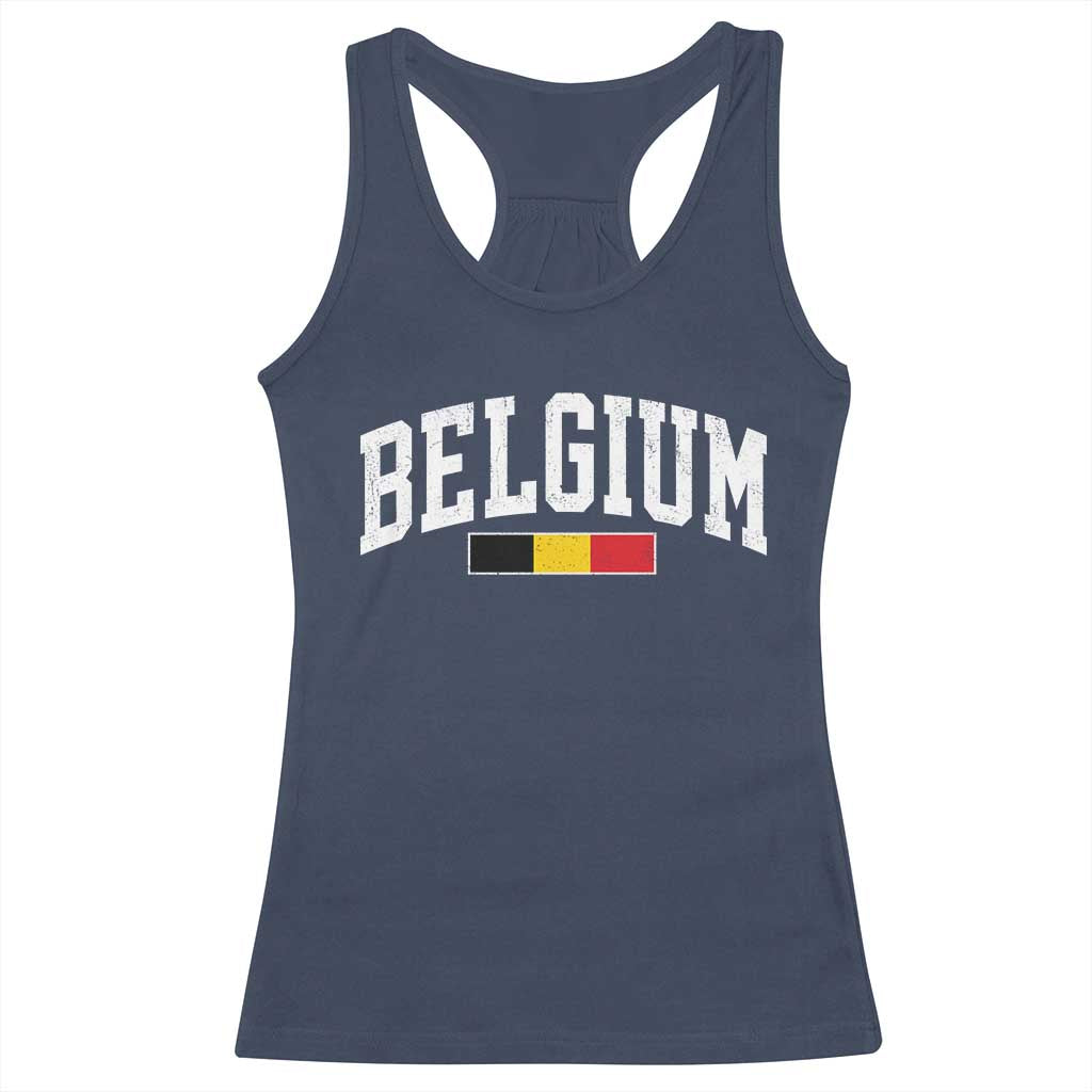 Vintage Belgium Flag Graphic Racerback Tank Top Belgian Pride Patriotic Gift TS10 Navy Print Your Wear