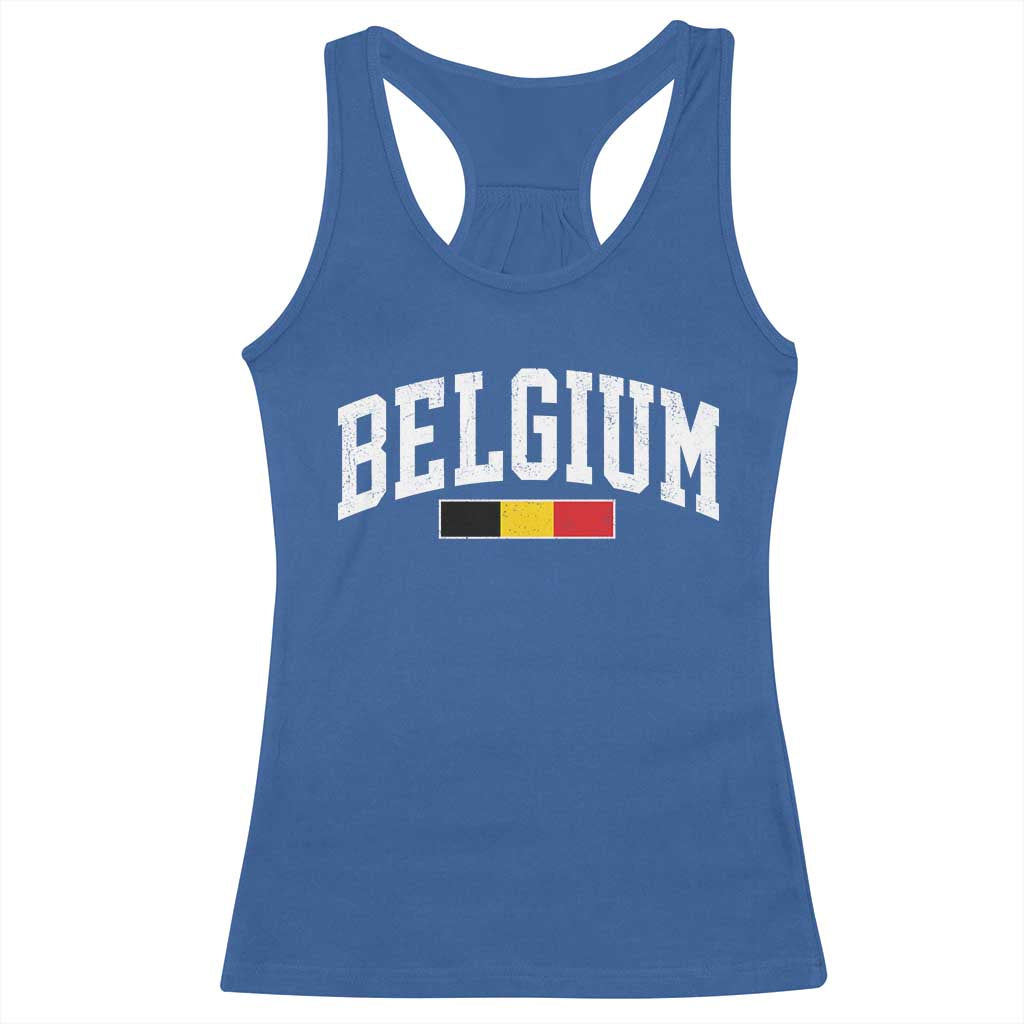 Vintage Belgium Flag Graphic Racerback Tank Top Belgian Pride Patriotic Gift TS10 Royal Blue Print Your Wear