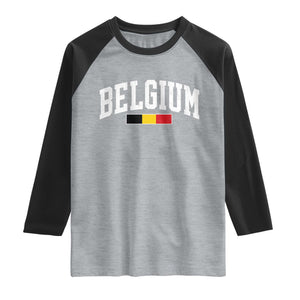 Vintage Belgium Flag Graphic Raglan Shirt Belgian Pride Patriotic Gift TS10 Heather Gray Black Print Your Wear