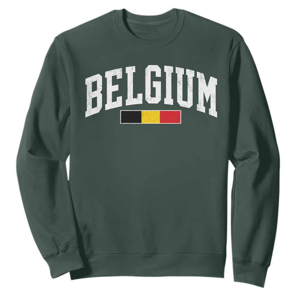 Vintage Belgium Flag Graphic Sweatshirt Belgian Pride Patriotic Gift TS10 Dark Forest Green Print Your Wear