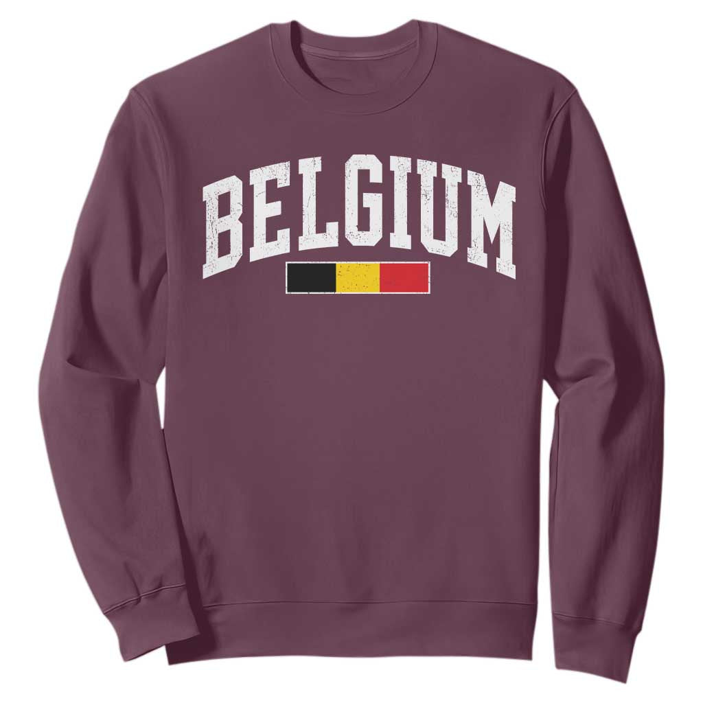 Vintage Belgium Flag Graphic Sweatshirt Belgian Pride Patriotic Gift TS10 Maroon Print Your Wear