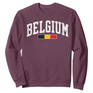 Vintage Belgium Flag Graphic Sweatshirt Belgian Pride Patriotic Gift TS10 Maroon Print Your Wear
