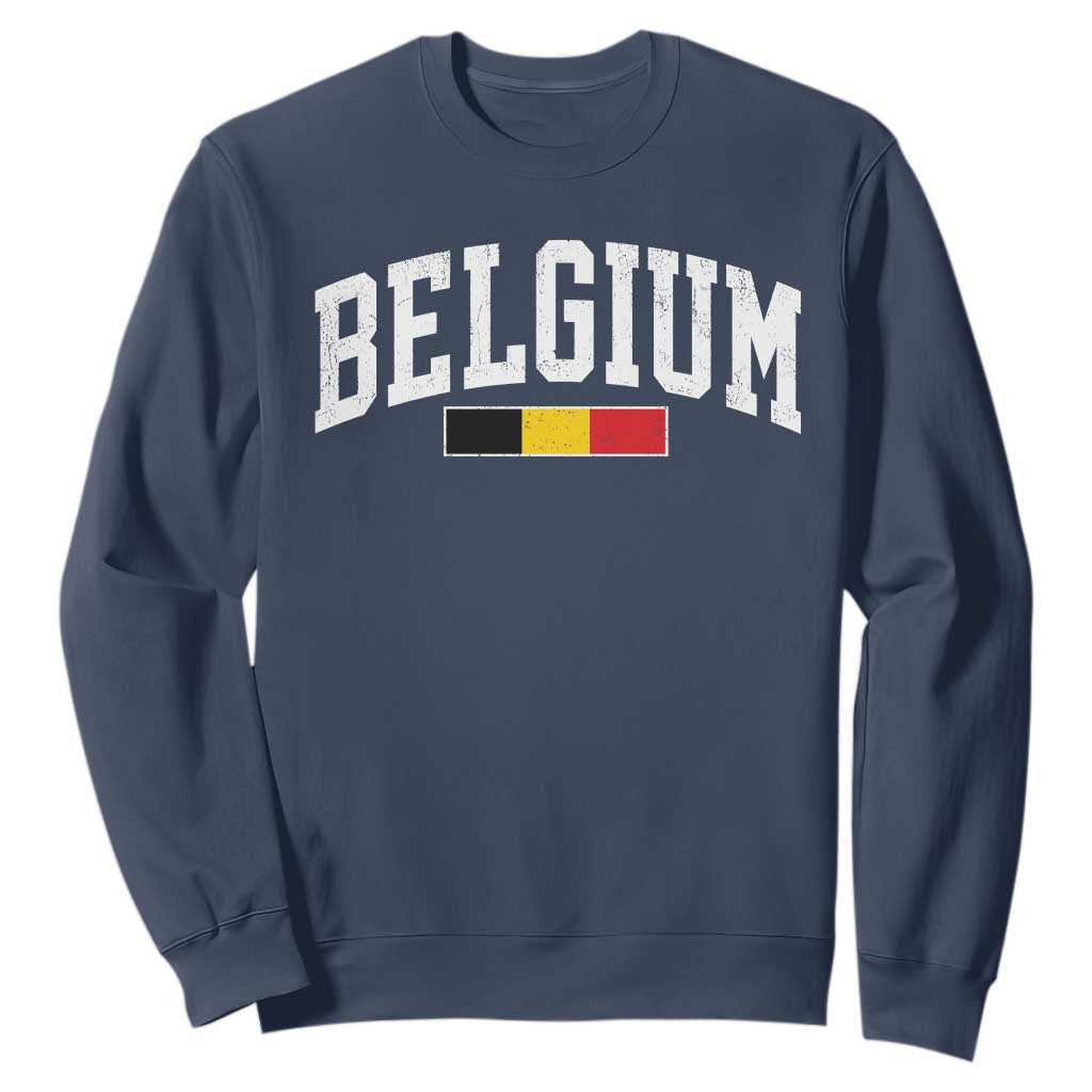 Vintage Belgium Flag Graphic Sweatshirt Belgian Pride Patriotic Gift TS10 Navy Print Your Wear