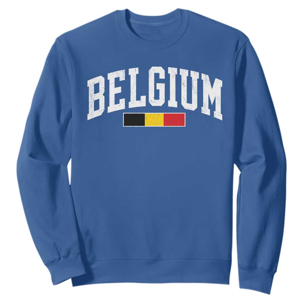 Vintage Belgium Flag Graphic Sweatshirt Belgian Pride Patriotic Gift TS10 Royal Blue Print Your Wear