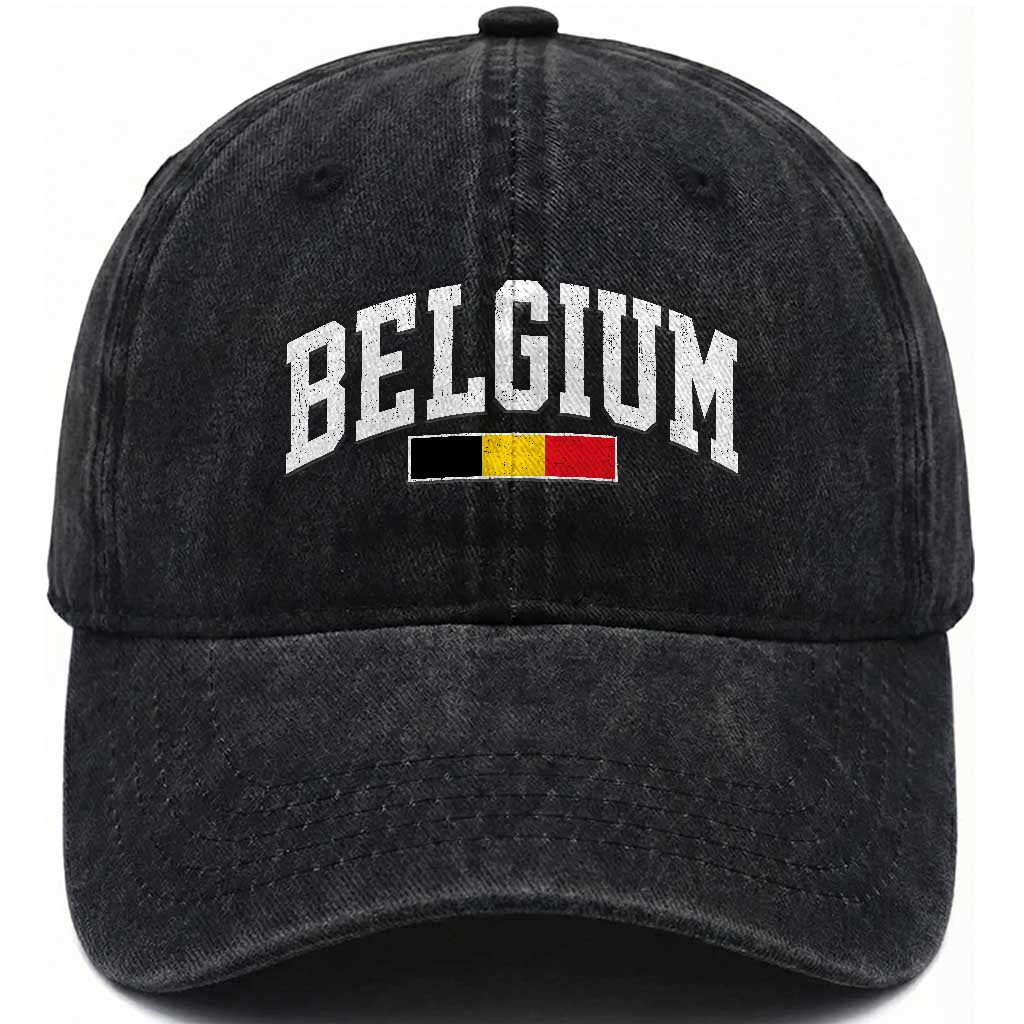 Vintage Belgium Flag Graphic Washed Cotton Baseball Cap Belgian Pride Patriotic Gift TS10 Print Your Wear