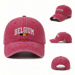Vintage Belgium Flag Graphic Washed Cotton Baseball Cap Belgian Pride Patriotic Gift TS10 Washed Cap Universal Fit Red Print Your Wear