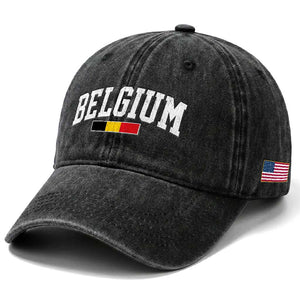 Vintage Belgium Flag Graphic Washed Cotton Baseball Cap Belgian Pride Patriotic Gift TS10 Print Your Wear