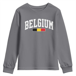 Vintage Belgium Flag Graphic Youth Sweatshirt Belgian Pride Patriotic Gift TS10 Charcoal Print Your Wear