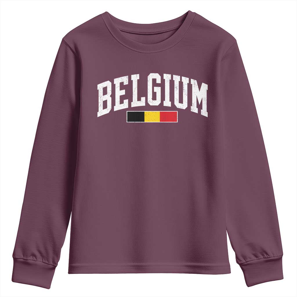 Vintage Belgium Flag Graphic Youth Sweatshirt Belgian Pride Patriotic Gift TS10 Maroon Print Your Wear