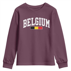 Vintage Belgium Flag Graphic Youth Sweatshirt Belgian Pride Patriotic Gift TS10 Maroon Print Your Wear
