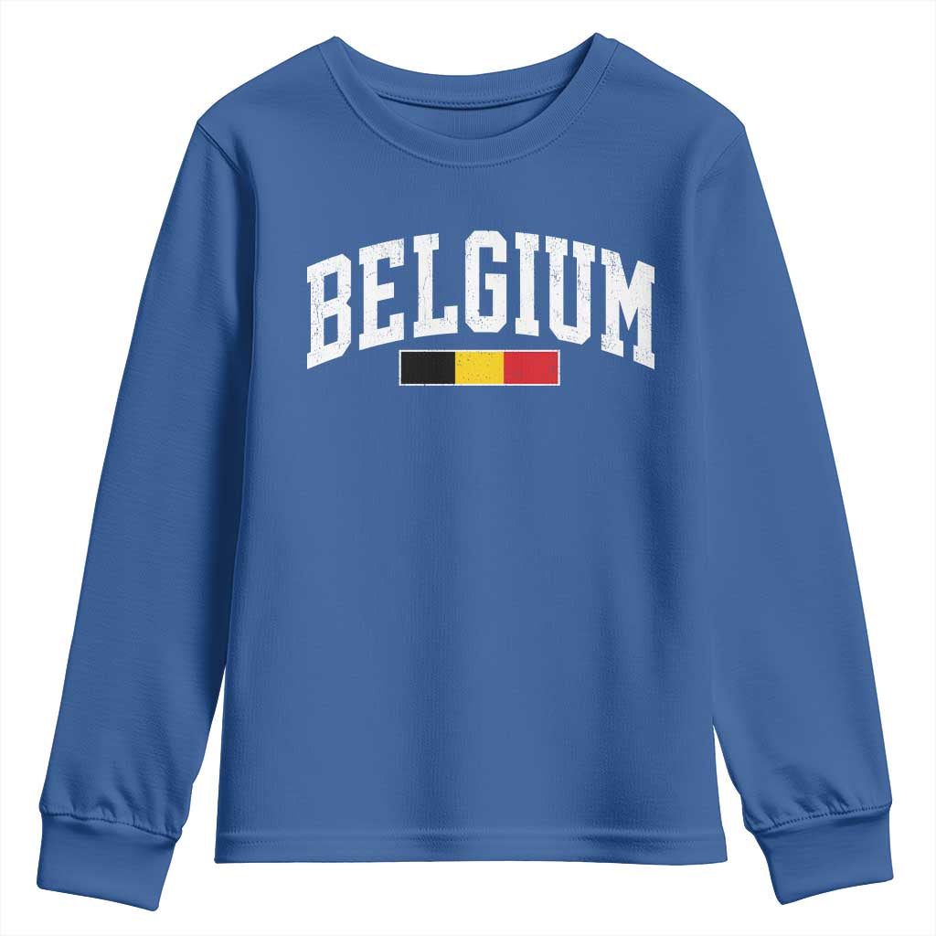 Vintage Belgium Flag Graphic Youth Sweatshirt Belgian Pride Patriotic Gift TS10 Royal Blue Print Your Wear