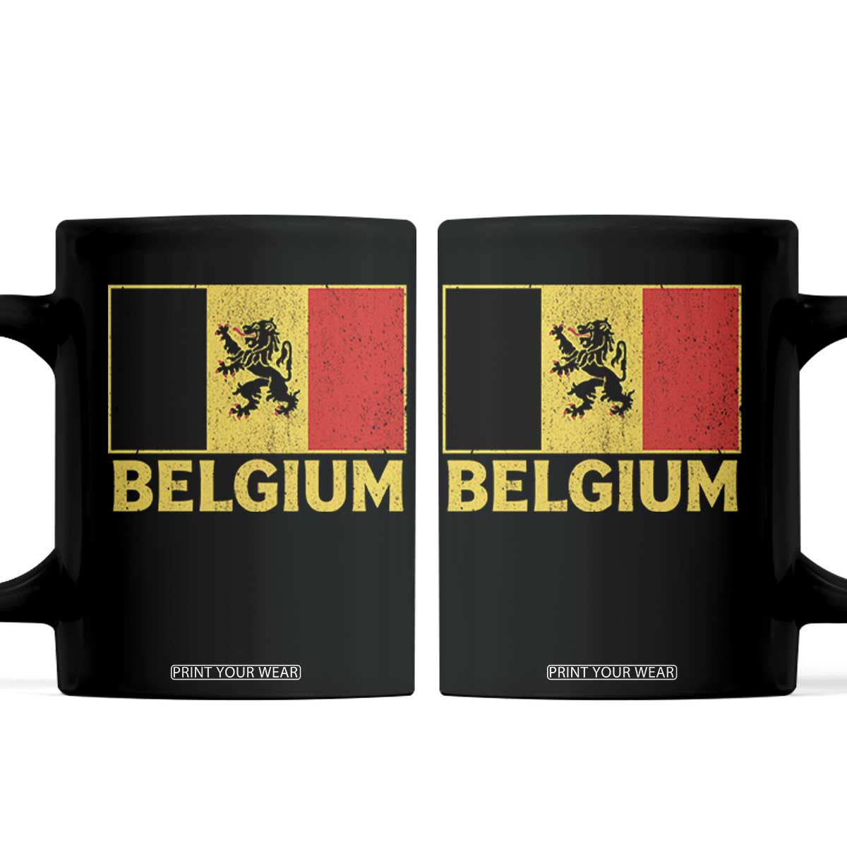 Vintage Belgium Soccer Flag with Lion Graphic Coffee Mug Belgian Football Pride Gift for Fans TS10 Black Print Your Wear