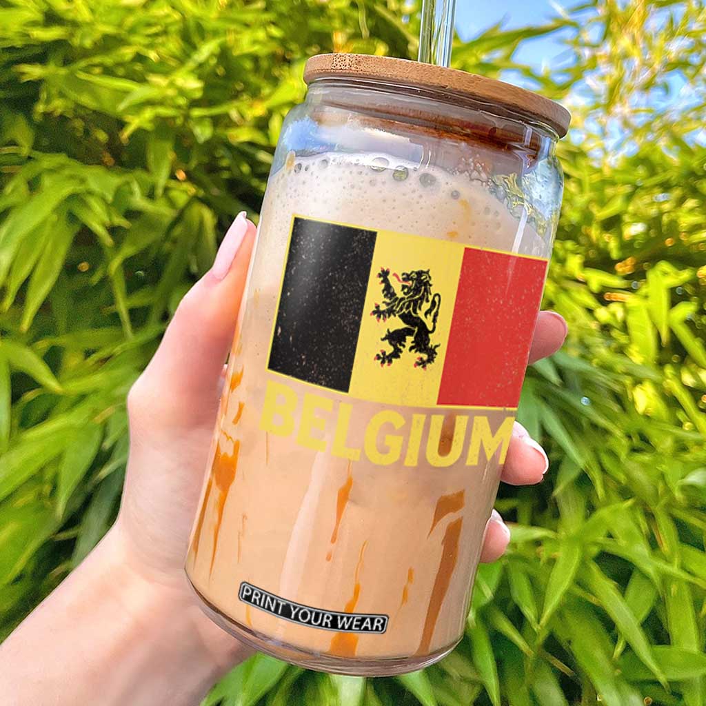 Vintage Belgium Soccer Flag with Lion Graphic Glass Can Belgian Football Pride Gift for Fans TS10 Black Print Your Wear