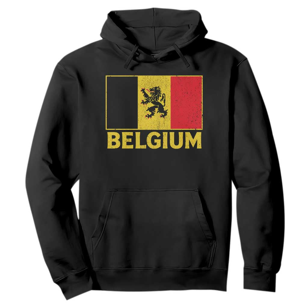 Vintage Belgium Soccer Flag with Lion Graphic Hoodie Belgian Football Pride Gift for Fans TS10 Black Print Your Wear