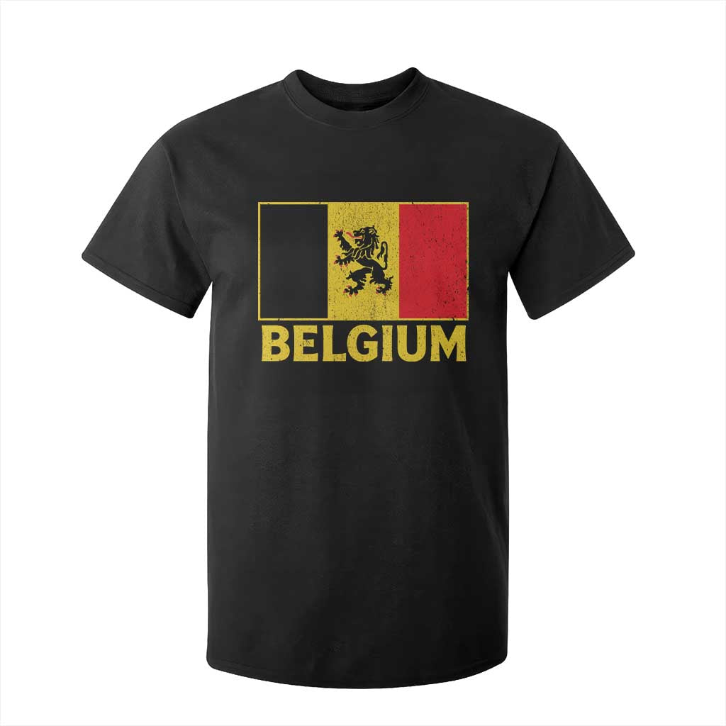 Vintage Belgium Soccer Flag with Lion Graphic T Shirt For Kid Belgian Football Pride Gift for Fans TS10 Black Print Your Wear