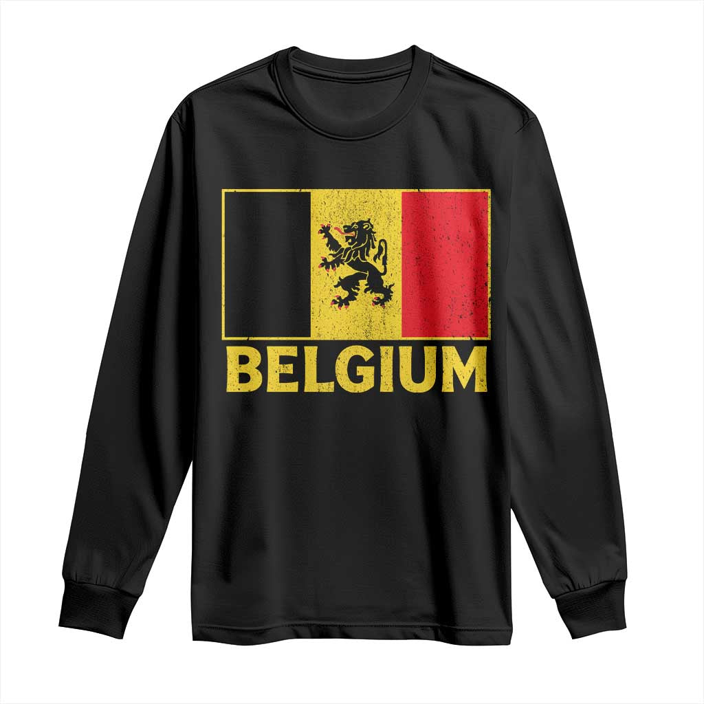 Vintage Belgium Soccer Flag with Lion Graphic Long Sleeve Shirt Belgian Football Pride Gift for Fans TS10 Black Print Your Wear