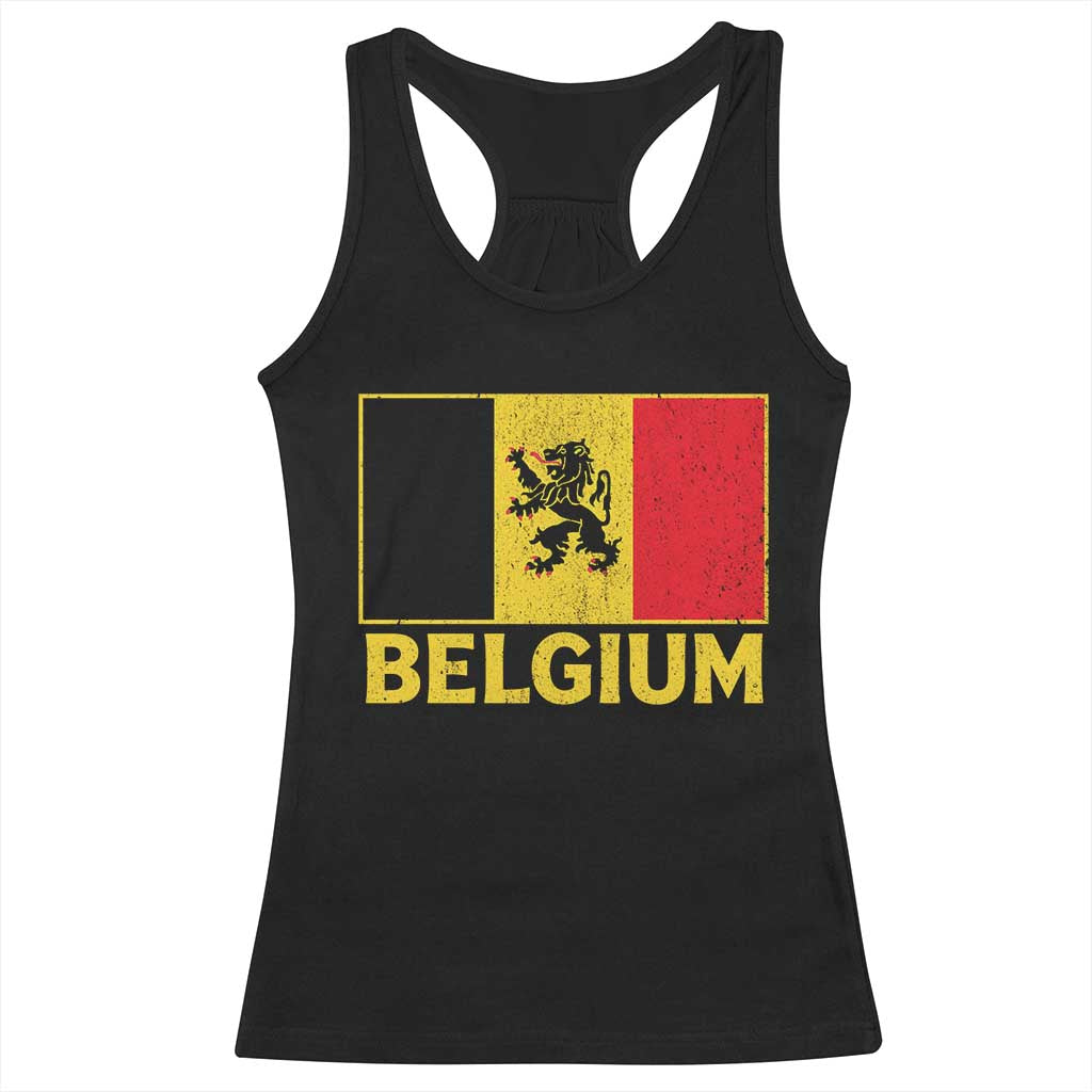 Vintage Belgium Soccer Flag with Lion Graphic Racerback Tank Top Belgian Football Pride Gift for Fans TS10 Black Print Your Wear