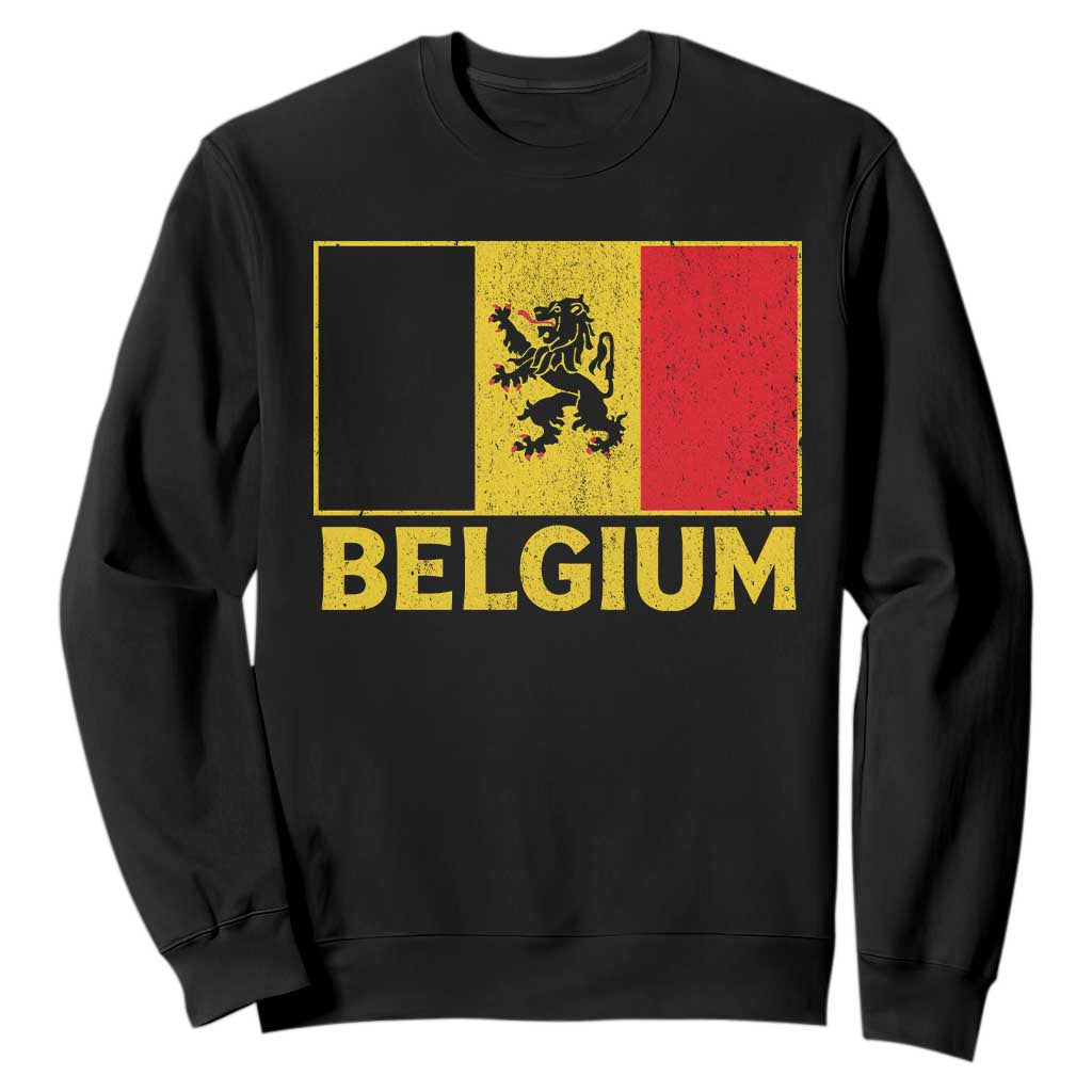 Vintage Belgium Soccer Flag with Lion Graphic Sweatshirt Belgian Football Pride Gift for Fans TS10 Black Print Your Wear