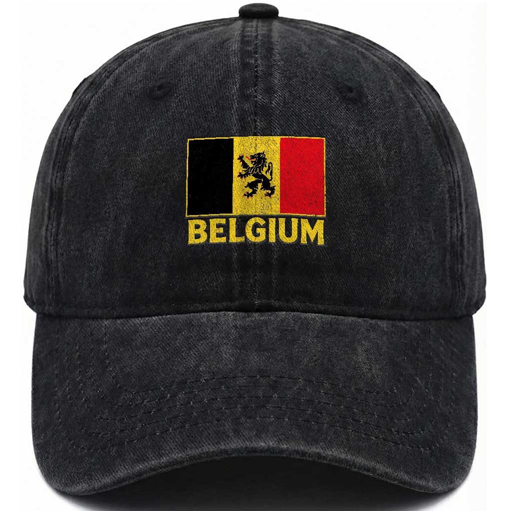 Vintage Belgium Soccer Flag with Lion Graphic Washed Cotton Baseball Cap Belgian Football Pride Gift for Fans TS10 Print Your Wear