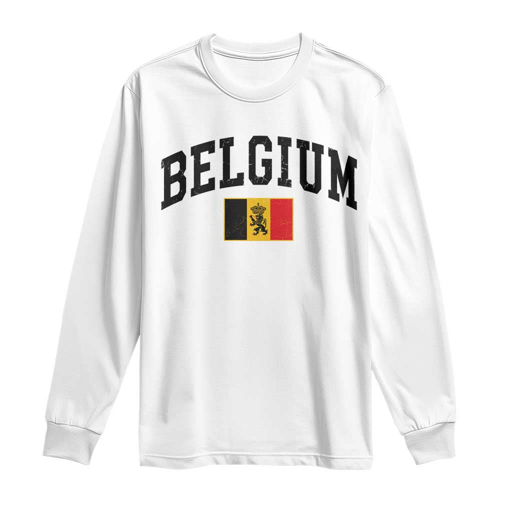Vintage Belgium Long Sleeve Shirt Lion Royal Flag Graphic Belgian Soccer Football Pride Gift for Fans TS10 White Print Your Wear
