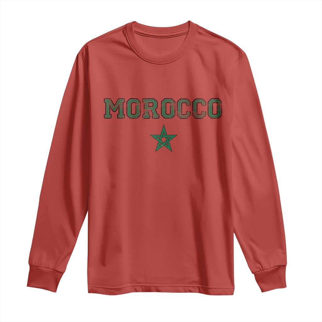 Vintage Morocco Long Sleeve Shirt Green Star Distressed Patriotic Heritage Pride Gift for Moroccan TS10 Red Print Your Wear
