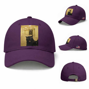 Black Cat Selfie with Dinosaur in The Backrooms Liminal Space Graphic Baseball Cap Liminal Space Urban Legend Meme TS10 Baseball Cap Universal Fit Purple Print Your Wear