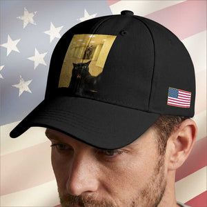 Black Cat Selfie with Dinosaur in The Backrooms Liminal Space Graphic Baseball Cap Liminal Space Urban Legend Meme TS10 Print Your Wear