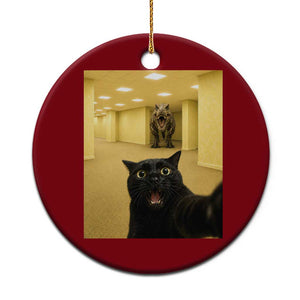 Black Cat Selfie with Dinosaur in The Backrooms Liminal Space Graphic Ceramic Ornament Liminal Space Urban Legend Meme TS10 1pc Red Print Your Wear