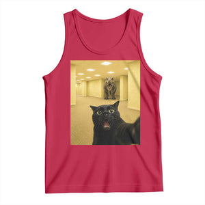 Black Cat Selfie with Dinosaur in The Backrooms Liminal Space Graphic Tank Top Liminal Space Urban Legend Meme TS10 Red Print Your Wear
